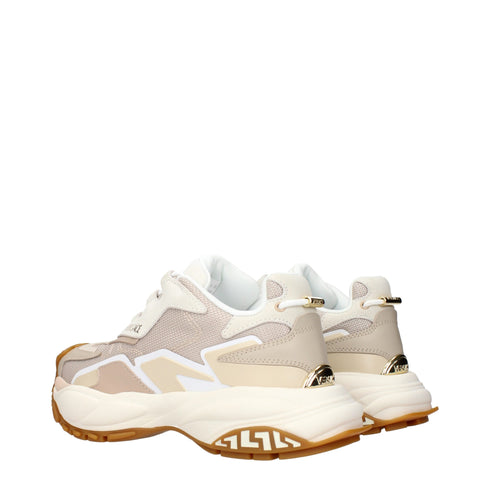 Versace Beige Fabric Chunky Sneakers Shoes with Logo Details for Women